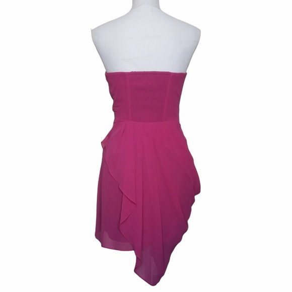Guess Raspberry Pink Chiffon Strapless Asymmetrical Layered Hem Dress 2 - Picture 3 of 8